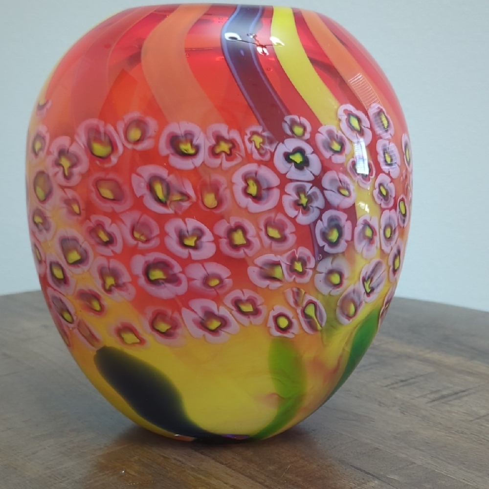 A.V.E.M Murano Glass 1950's Vibrant Floral Glass Vase
